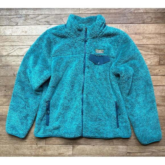 LL Bean Turquoise‎ High Pile Fleece ZipUp Womens Large Petite Chest Pocket Cozy - Picture 1 of 8